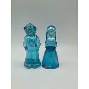 Mosser Glass Hunter Josh & Jenny Doll Figurine Blue Carnival Iridescent VTG 1982